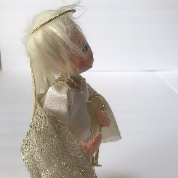 Annalee Angel Doll Christmas Harp Standing Halo Gold Holiday Decor 2013 Kitsch - Picture 12 of 16